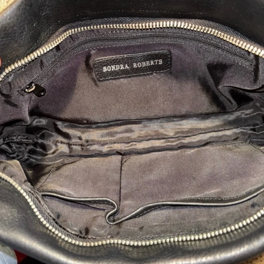 Sondra Roberts Black Genuine Leather Large Clutch with Wristlet Strap